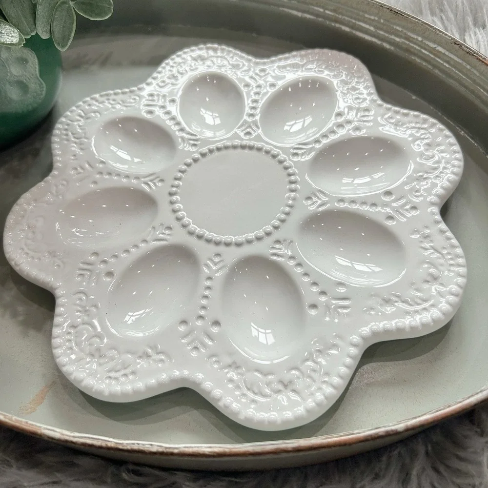 Ashland Deviled Egg Plate White Ceramic Serving Tray Floral‎